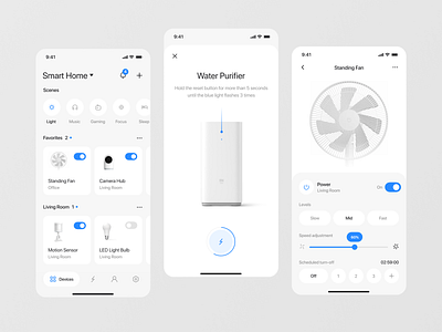 Design concept for smart home app app blue clean connect control controller controls device fan purifier slider smart smart home ui water xiaomi