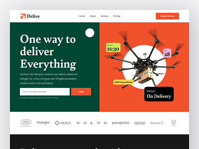 Delive Shipping and cargo Landing page exploration branding cargo clean color delivery design editorial graphic design homepage illustration landing page layout minimal minimlalism modern saas shipping ui vector website