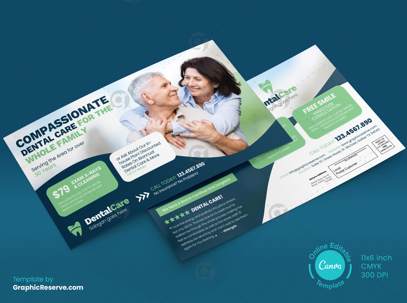 Dental Direct Mail Marketing Canva Design Templates by Graphic Reserve