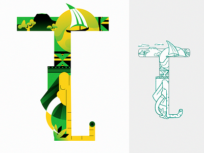 Letter T africa african boat design dhows elephant flag flat kilimanjaro letter minimal mountain nature pattern sketch tanzania type typography vector zanzibar boats