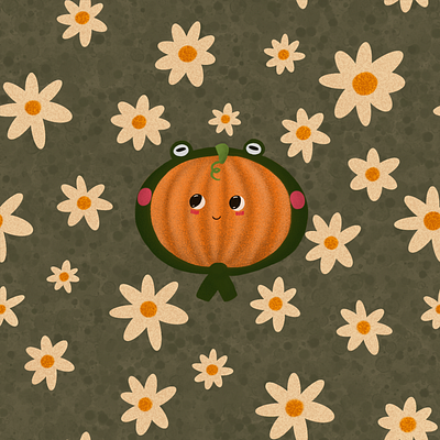 Pumpkin in flowers design illustration