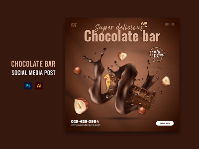 Chocolate bar Social media post template ad ads banner branding chocolate design facebook facebook post facebook promotion food food design graphic design instagram instagram banner instagram post logo luxury food marketing promotion