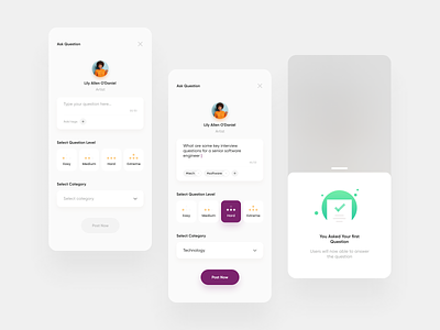 Ask Question app application ask question components dashboard ios mobile notification post success ui ui components ux