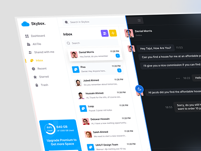 Inbox UI Design cloud storage cloud storage ui dark white data share app data storage app design inspiration inbox inbox page ui inbox ui inbox ui design product design storage ui storage ui design ui ui design uiux design web app design web application web application design
