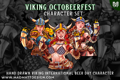 Viking Girl Characters. beer branding cartoon character design drawing girl graphic design illustration mascot viking