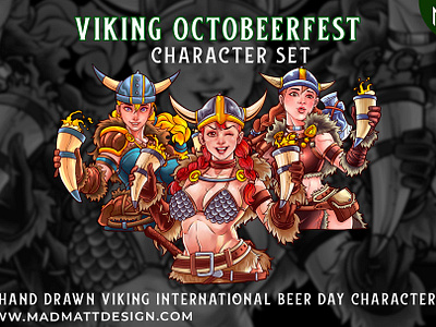 Viking Girl Characters. beer branding cartoon character design drawing girl graphic design illustration mascot viking