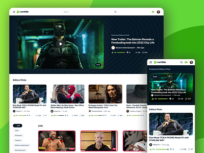Rumble Homepage homepage interface platform sharing social ui ux video web website