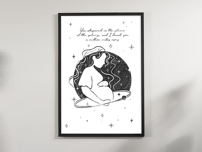 Pregnancy Print baby black and white cosmic illustration mom mother motherhood pregnancy pregnant print procreate quote space texture wall print woman