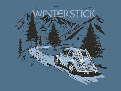 Winterstick Snowboards apparel branding design illustration mountains outdoors screenprint snow snowboard vector vintage vw