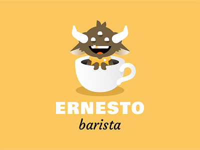 Ernesto barista barista branding character coffee horns logo monster