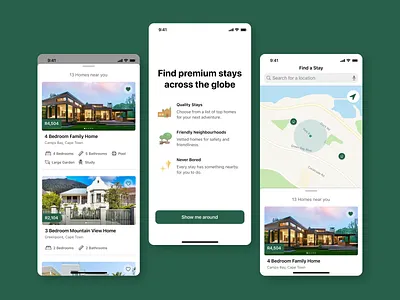 Premium Stays App Concept accommodation app design glucode iconography icons illustration ios map mobile mobile design onboarding typography ui ux