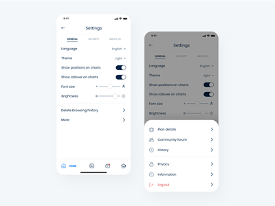 Settings in finance app - Pecunit app button case study dailyui design economy finance graphic design icon junior design minimalism mobile parameters pecunit settings switch toogle touch bar ui ux