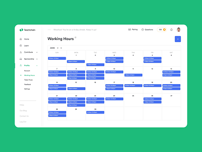 Calendar & Working Hours for IT learning platform | Lazarev. add time animation calendar clean design events hours interaction interface motion graphics product schedule site ui ux view web workflow working