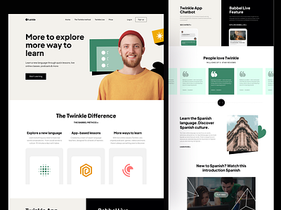 Twinkle- E-Learning Landing Page Exploration🔥❤️ clean ui concept course design e learning education edutech header herosection language learning online course re design web design website