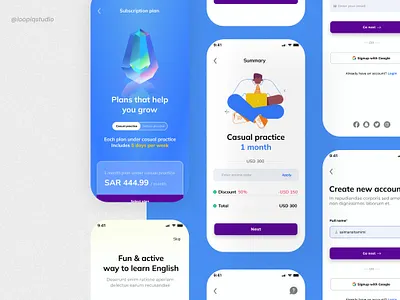 Practca | English learning platform animation appdesign appdevelopment branding design graphic design interactiondesign logo productdesign ui uiu uiux ux