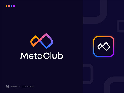 MetaClub Logo Design: Letter M, Infinity, Metaverse blockchain branding cryptocurrency infinity infinity logo letter m logo logo design loop loop logo meta meta logo metaverse metaverse logo modern logo nft software technology logo token web3