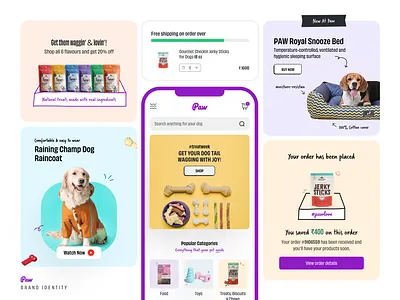 PAW Brand Identity app design brand guidelines brand identity design dog app e commerce graphic design illustration interface ios logo mahima marketing online store pet store pet supplies product design startup ui design visual identity