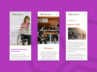 TriCollective mobile website screens australia care design digital disability graphic design identity logodesign logomark mark mobile web ndis squarespace tri typography ui web website