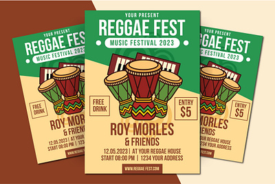 Reggae Fest Flyer Template logo retro