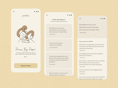 Poetics Poem App Concept calm cute haiku kawaii literature minimal poems poet poetry salmanwap ui design words writer writing