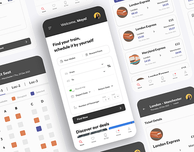 Train Ticket Booking App app booking branding design find finder graphic design illustration logo mobile mobileapp ticket train ui ux vector