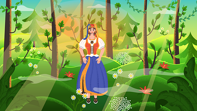 Finnish girl in the forest 2d ai branding character design design finnishgirl flat illustration graphic design illustration nationality