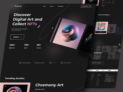 OpenArt - NFT Marketplace Landing Page bitcoin branding crypto crypto wallet design design web graphic design illustration landing page mockup nft nft marketplace opensea ui ux vector web web design web nft website nft