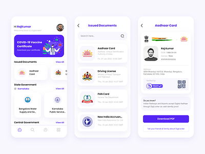 DigiLocker App Redesign aadhaar app blue covid19 design digilocker documents mobileui redesign ui ui ux uidesign white