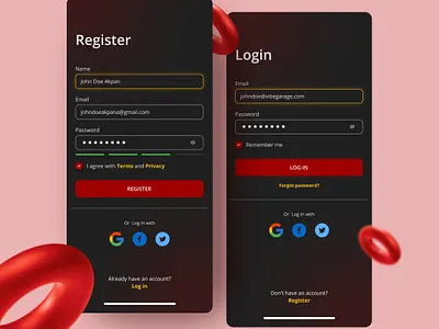 Register / Log in Screens adobe photoshop adobexd design