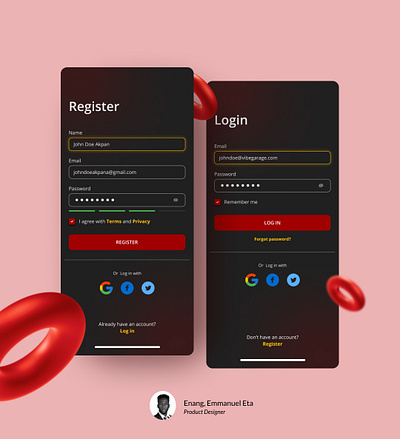 Register / Log in Screens adobe photoshop adobexd design