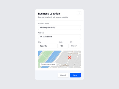 Add Business Location Modal - Business Management System add location add place address business location design location minimal modal new location new place popover popup product sass shop location ui user interface ux web webapp