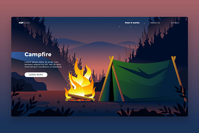 Campfire - Banner & Landing Page app banner branding camp campfire design development fire graph illustration landing landing page page strategy ui ui design ux ux design webapp website