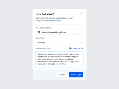 Add a new Role or User Modal - Business Management System add manager add user admin admin role business role manager minimal modal modaretor new user pop up popup product design ui user interface ux