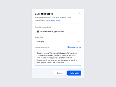 Add a new Role or User Modal - Business Management System add manager add user admin admin role business role manager minimal modal modaretor new user pop up popup product design ui user interface ux
