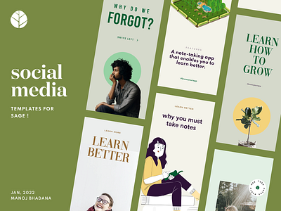 Social Media Templates For Sage App 2022 trends animation branding clean design graphic design instagram posts logo manoj bhadana minimal design noteapp notes sage app social media social posts user experience userinterface ux