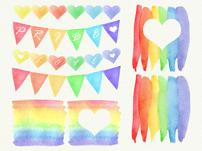 Rainbow pride watercolor clipart set adorable background clipart cute gay graphic illustration kids lgbt lgbtq pattern pride rainbow watercolor