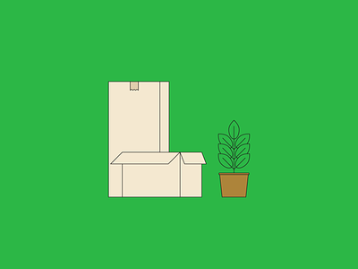 Move box cartoon design flat home house illustration minimal move moving new objects place plant