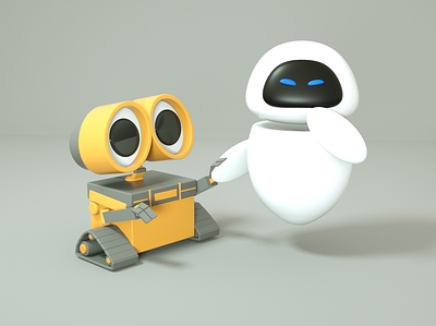 Wall-E and Eva 3d 3d design 3d designer art boy branding characters cinema 4d eva eye girl graphic design hand illustration love robot ui wall white yellow