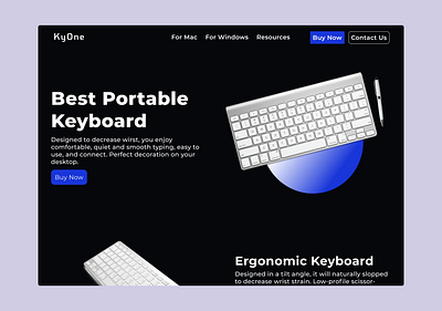 KyOne Keyboards 2d app blue clean darkmode design homepage keyboard kyone landing page office portable product page ui uiux ux