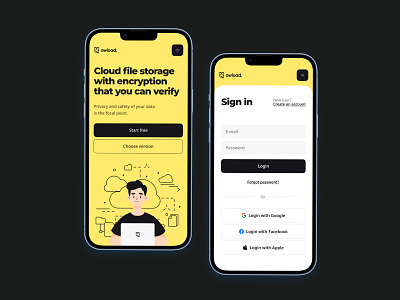 Owload – cloud storage app app app design cloud cloud drive cloud storage color design drive landing page minimal mobile mobile app sign in storage ui ui design ui trends user interface web web design