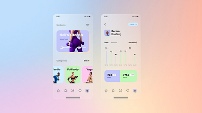 Fitness Mobile App / Online Gym app design figma fitness fitness app glassmorphism gym mobile mobile app mobile design trainings ui ux web design