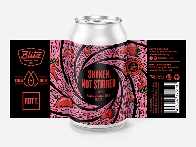 Shaken, not stirred abstract design beer beer can beer can design beer label branding cherry craft beer craft beer label design graphic design illustration james bond milkshake ipa packaging strawberry