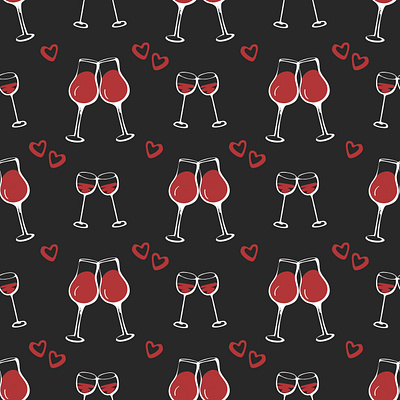 Wineglasses love seamless pattern anniversary background black couple glass graphic heart illustration love pattern red relationship seamless wine wineglass
