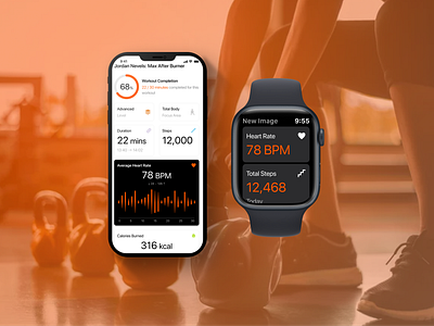 New Image Fitness - Mobile App app app development apple watch design development figma fitness health mobile app orange ui user interface ux workout
