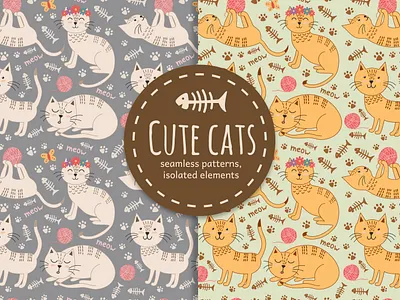 Cute cats seamless patterns fishbone