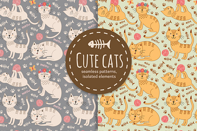 Cute cats seamless patterns fishbone