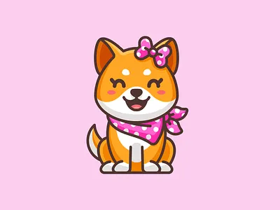 Female Shiba adorable character coin crypto cryptocurrency cute dog doge doggy female girl happy illustration japanese mascot pink polkadot scarf shiba inu token