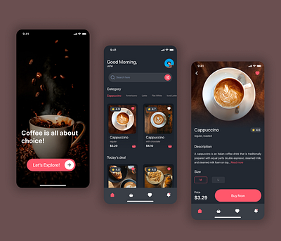 Get a Coffee! Mobile app UI/UX design. app design clean ui coffee order app design ecommerce app figma food delivery app food order app graphic design illustration logo marchendiser marketplace app mobile app ui ui user interface design ux uxdesign