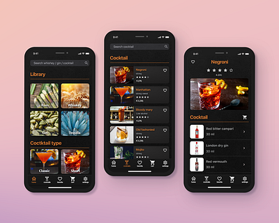 Cocktail ios app alco shop alcoapp black ui cocktail app dark app graphic design jack ui mobile design shop ui ui design ui ux design web mobile ui