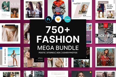 Instagram Fashion Mega Bundle - Canva, PS and Sketch canva template creative market fashion instagram template fashion template instagram instagram posts instagram stories instagram template social media social media template templates